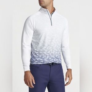 Peter Millar Perth Dip Dye Camo Performance Quarter-Zip Sweater Golf M